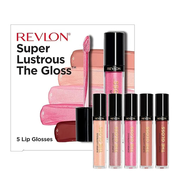 Revlon Super Lustrous The Gloss, 5 Piece Lipgloss Gift Set, Non-sticky High Shine Color in Cream & Pearl Finishes, Pack of...
