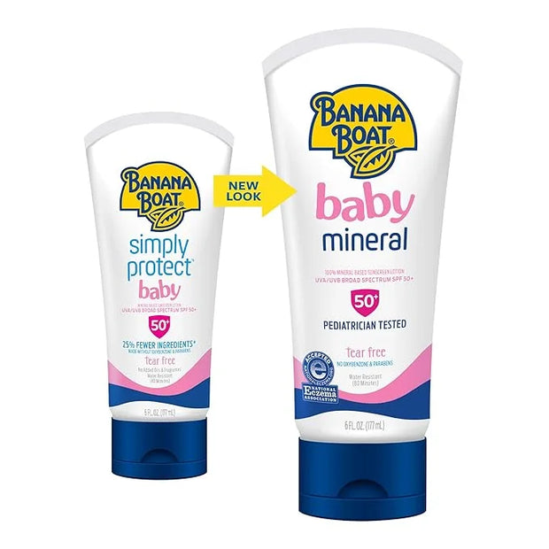 Banana Boat Baby 100% Mineral Sunscreen Lotion SPF 50 Twin Pack | Banana Boat Baby Sunscreen, Sunscreen for Babies, Oxyben...
