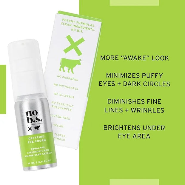 No Bad Stuff - Caffeine Eye Cream with Pure Hyaluronic Acid & Plant Based Squalane Oil, Under Eye Cream for Dark Circles &...