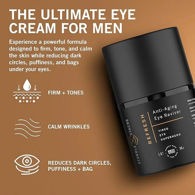 stubble & stache Refresh Under Eye Cream for Men – Reduces Puffiness, Smooths Fine Lines, Brightens Tired Eyes – With Acme...