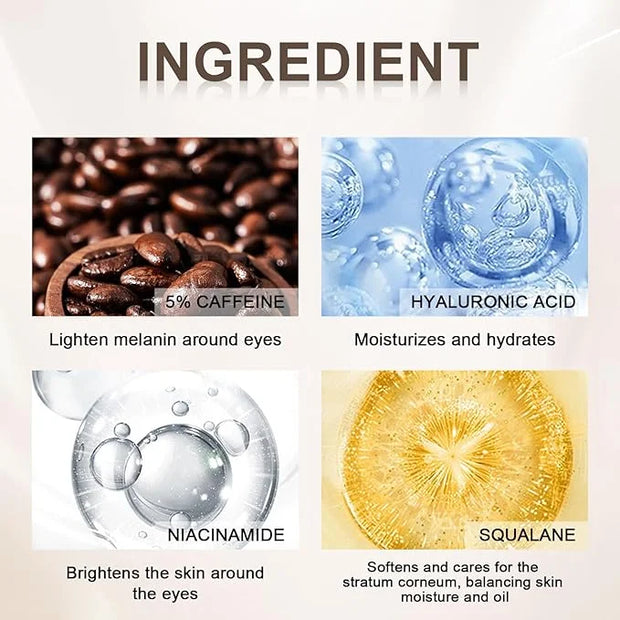 5% Caffeine Eye Serum with 360°Massage Ball for Puffiness, Fine Lines & Wrinkles - Anti-Aging, Hydrating Formula with Hyal...