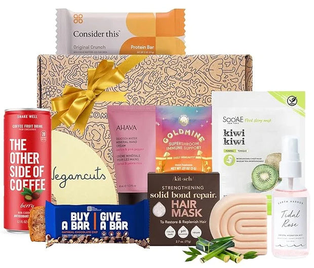 Vegan Wellness & Beauty Gift Box – Immune Support Powder, Protein Bars, Hydration Mist, Hair Mask, Hand Cream & Kiwi Mask ...