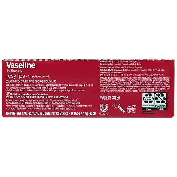 Vaseline Lip Rosy, Fast-Acting Nourishment, Ideal for Chapped, Dry, Cracked, or Damaged Lips, Lip Balm,12 Sticks, 1 Box - ...