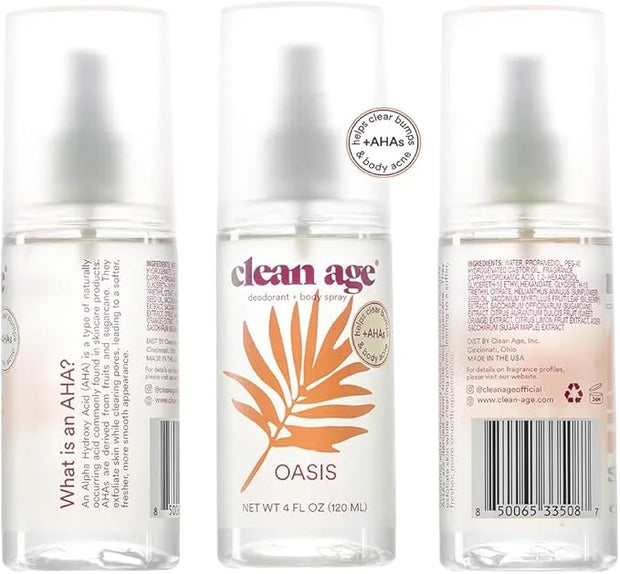 Aluminum Free Deodorant & Body Spray for Whole Body - Oasis 4oz (2 Pack) Clean Deodorant and Body Spray for Teen Boys and ...