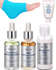 VTS Foot and Hand Care Kit - Includes Tea Tree Oil, Salt Scrub, Serum, Urea Cream 40 Percent, Moisturizing Heel Socks - Ho...