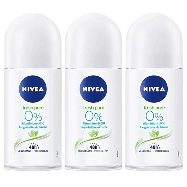 Nivea Fresh Pure Roll-On Deodorant 0% Aluminum Salts- PACK OF 3 X 50 ml ea - Product Image