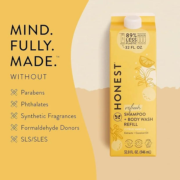 The Honest Company 2-in-1 Cleansing Shampoo + Body Wash Refill Carton | Gentle for Baby | Naturally Derived, Tear-free, Hy...