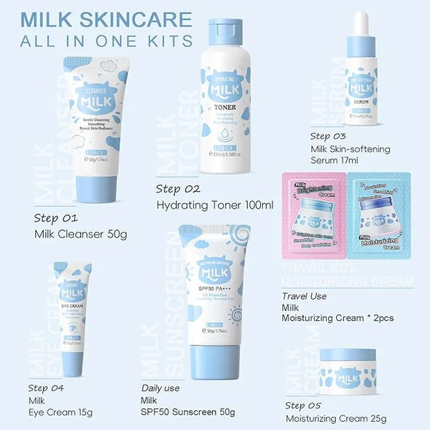 Milk Skincare Kit, Skin Care Kit Hydrating Skin, Facial Skin Care Routine Kit for Women/Girls, Face Skin Care Set Improves...