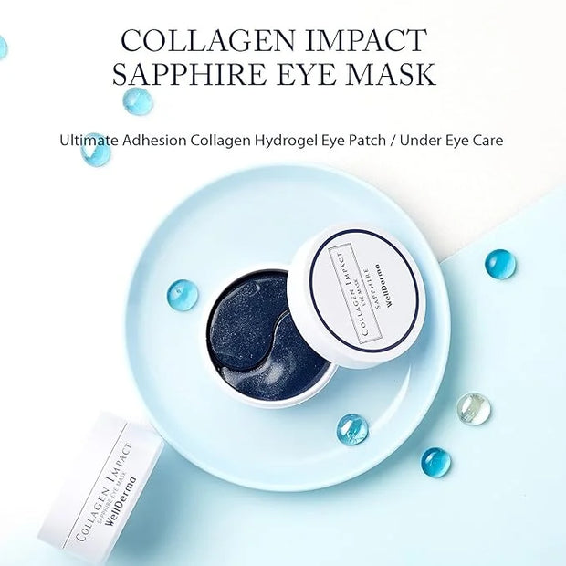 WELLDERMA Collagen Impact Sapphire Eye Mask 60 Sheets - NOURISHing ENRICHed Moisturizing Hydrogel Eye Patches Wrinkles Col...
