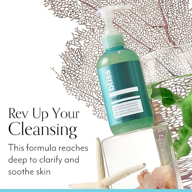 Bliss Acne-Prone Skin Bundle - Clear Genius Toner, Body Spray, Spot Treatment BHA Salicylic Acid and Clarifying Peel & Cle...