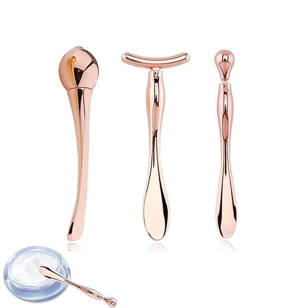 BetterJonny 3Pcs Metal Eye Cream Applicator Roller Wand Stick, Cosmetics Spoon Eye Cream Massager Wand Girls Women Facial ...