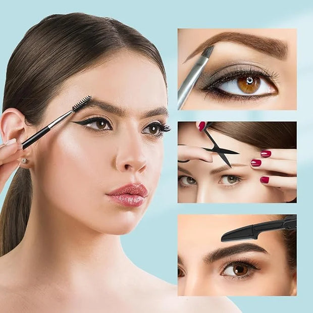 7pcs Eyebrow Tweezers Kit for Women Precision Plucker with Brow Scissors & Razor & Spoolie for Facial, Chin, Brow, Splinte...
