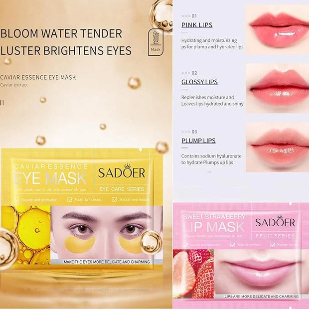 MEICOLY 30 Pads Lip and Eye Mask Sheet,Moisturizing Gold Caviar Under Eye Mask Strawberry Lip Mask,Crystal Anti-Aging Eye ...