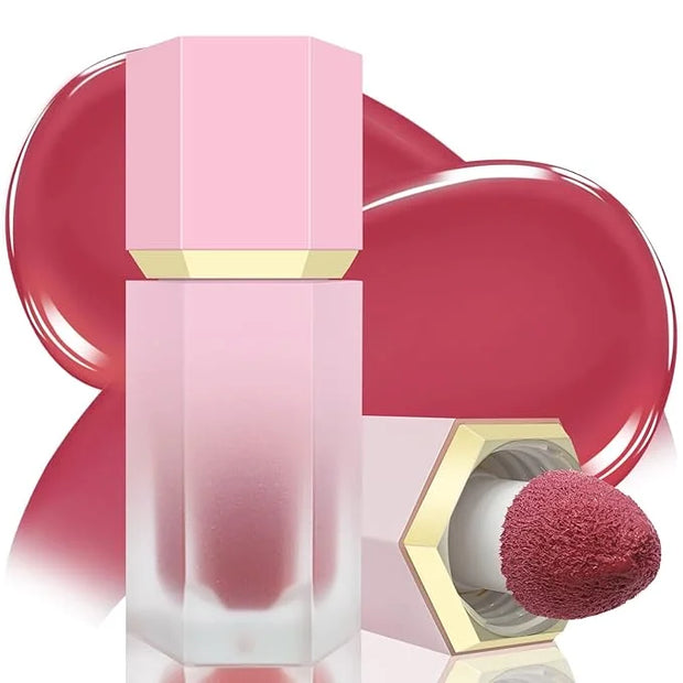 Liquid Blush for Cheeks, Soft Cream Blush with Cushion Applicator, Dewy Finish Matte Velvet Texture, High-Pigmented Blenda...