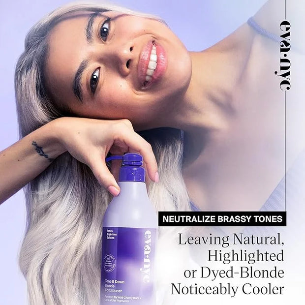 Eva NYC Tone It Down Purple Conditioner for Blonde & Color-Treated Hair, Eliminates Brassy Yellow Tones, Hair Moisturizer,...