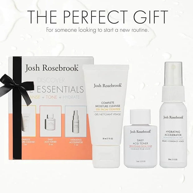 Josh Rosebrook The Essentials Kit - Cleanse, Tone & Hydrate Skincare Set | Complete Moisture Cleanse 1 oz, Daily Acid Tone...