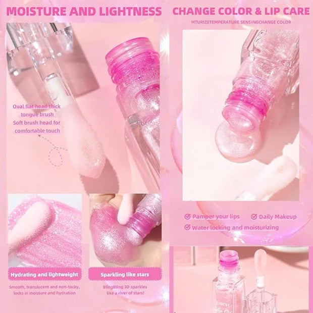 Hydrating Lip Gloss Transparent Lip Care,Magic Color Changing Moisturizing Lip Glow Oil Plumping Glimmer Glow Lipstick, Lo...