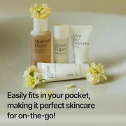 Travel Kit - Mini Travel Size Skincare Essentials - Moringa Hemp Gel Cleanser, Green Caper Toner Essence, Cica Bio-Placent...