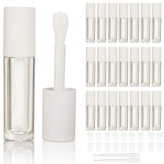 COSIDEA 24 pcs Empty 5ml big brush lip gloss tube White round lipgloss tubes container with big doe foot wand - Product Image