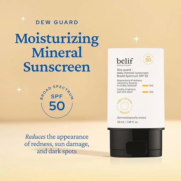 belif Dew Guard - Daily Mineral sun SPF 50 Hydrating Niacinamide Sunscreen (1.69 fl. oz) - Daily Broad Spectrum, Reduces R...
