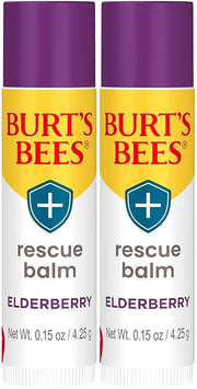 Burt's Bees Rescue Balm Elderberry Lip Balm, With Antioxidant-Rich Elderberry, Tint-Free, Natural Origin Lip Care, 2 Tubes...