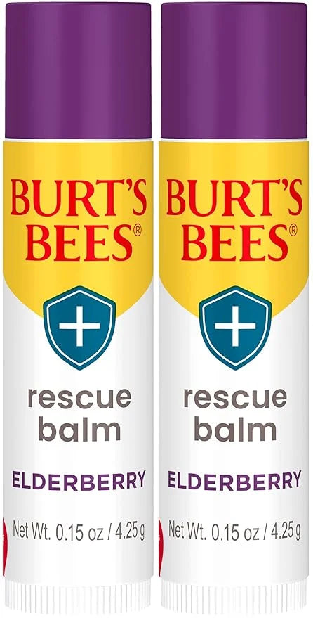 Burt's Bees Rescue Balm Elderberry Lip Balm, With Antioxidant-Rich Elderberry, Tint-Free, Natural Origin Lip Care, 2 Tubes...