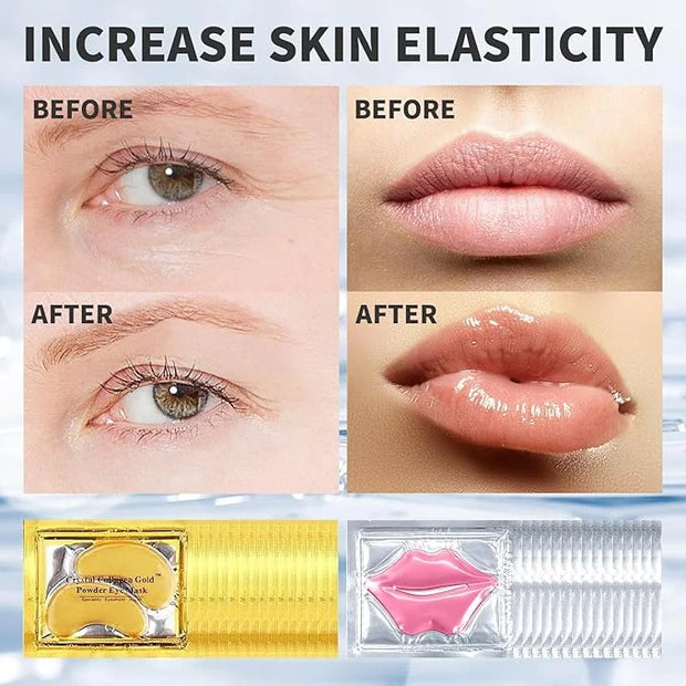 30 PCS Lip Mask Eye Mask Set Moisturizing Lip Mask for Dry Lips, 24K Gold Eye Patches for Puffy Eyes and Dark Circles - Pr...