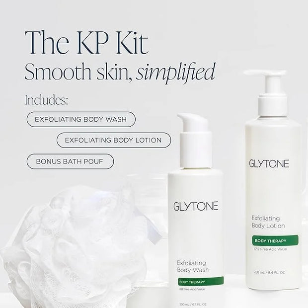 Glytone KP Kit – Exfoliating Body Wash, Glycolic Acid Lotion & Shower Pouf for Keratosis Pilaris – Smooth Rough Bumpy Skin...