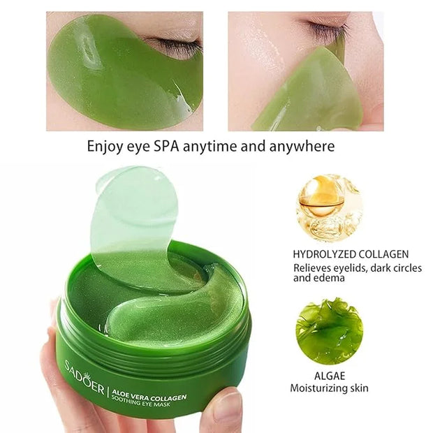 60 PCS Aloe Vera Eye Masks, Gel Collagen Under Eye Patches for Puffy Eyes and Dark Circles Treatments, Reduce Wrinkles and...