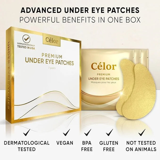 CÉLOR Under Eye Patches Premium - Golden Under Eye Mask Enriched with Hyaluronic Acid, Caffeine, Tea Tree & Collagen, Unde...
