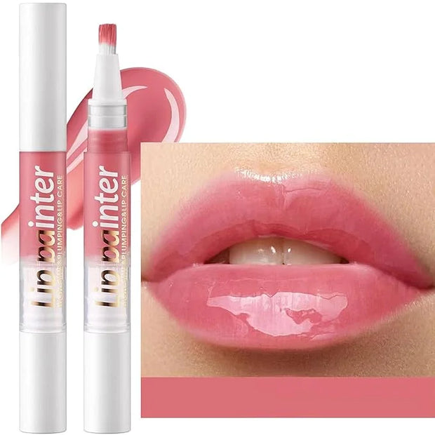 2 in 1 Pink Lip gloss Lip Plumper Gloss Tinted Glitter Shimmer Lipgloss lip oil Lipstick Moisturizing lip balm High Shine ...