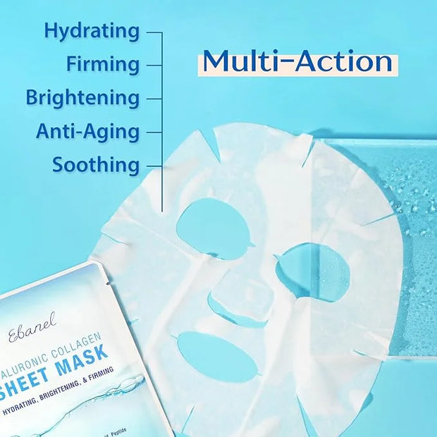Ebanel 15 Pack Collagen Peptide Hydrating Face Masks, Instant Brightening Firming Anti Aging Face Sheet Masks, Moisturizin...