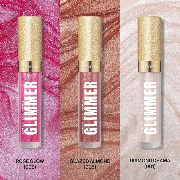 REVLON Super Lustrous Glimmer Gloss Gift Set, 3-Piece, Non-Sticky Lip Makeup, Plant-Based Glitter, High-Shine Finish, 008 ...