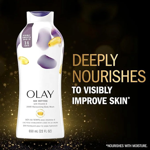 Olay Body Wash for Women, Age Defying with Vitamin E, 24hr Moisturizing, Hydrating & Refreshing, B3 Vitamin Complex, Free ...