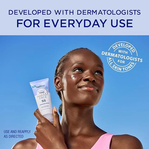 Coppertone Every Tone Invisible Finish Face Sunscreen Lotion SPF 55, Lightweight, Blends in Clear Sunscreen for All Skin T...