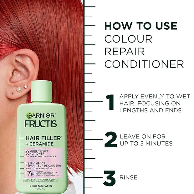 Garnier Fructis Hair Filler Color Repair Conditioner with Ceramide, Smoothing & Sulfate Free Conditioner for Colored, Blea...