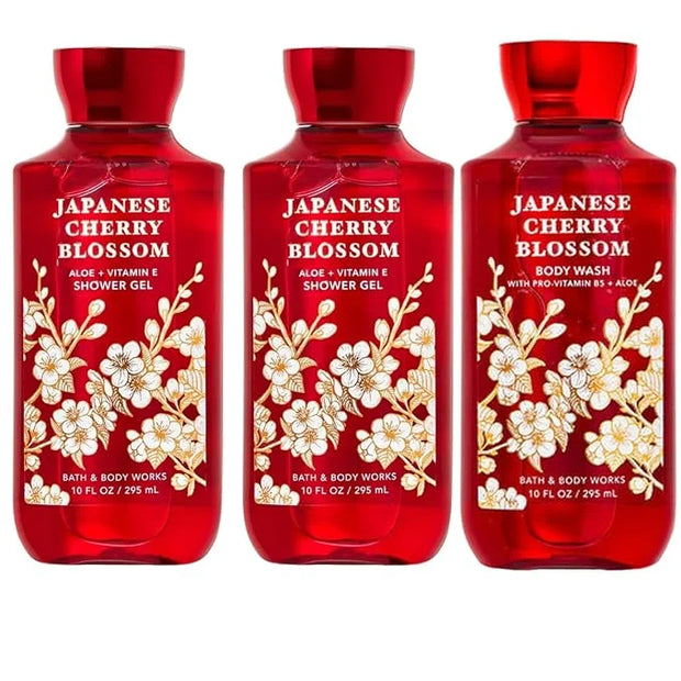 Japanese Cherry Blossom Shower Gel Body Wash - Set of THREE (3) bottles (10 oz ea) -- Bath & Body Works Signature Collecti...