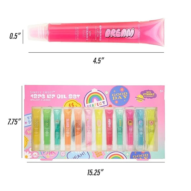 EXPRESSIONS 12pc Lip Oil Set –Hydrating Lip Care with Vitamin E | Fruit Flavored Lip Gloss For Girls, Safe and Non-Toxic L...