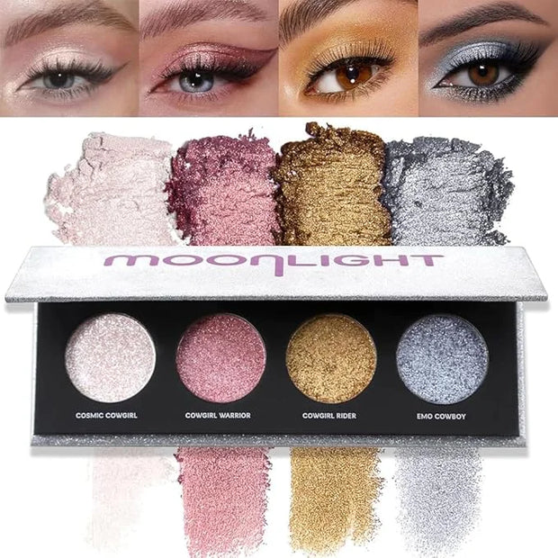 Shiny Shimmer Highlight Eye shadow Palette 4 Colors, Cosmetics Shimmer Eyeshadow Palette, Cruelty-Free and Vegan Formula, ...