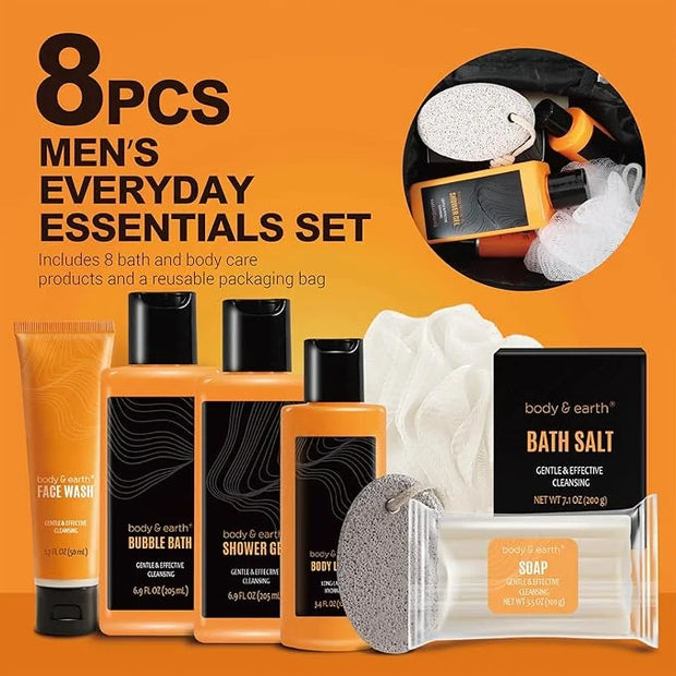 Body & Earth Gift Baskets for Men Bath Set Citrus Scented Bath and Body Gift Set with Body Lotion, Face Wash, Shower Gel, ...