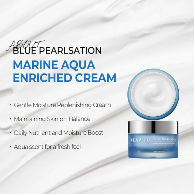 BLUE PEARLSATION MARINE AQUA ENRICHED CREAM - Hypoallergenic Deep Moisturizer with Apple Water for Nourished, Balanced Ski...