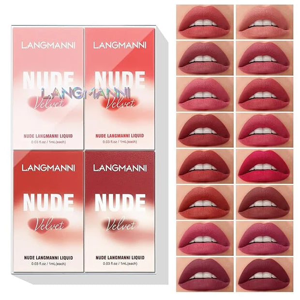 Mini Matte Lip Glaze Set, 16Pcs Liquid Lip Gloss with Gift Box, Rose Nude Red Lip Gloss Lip Stain Long Lasting Waterproof ...