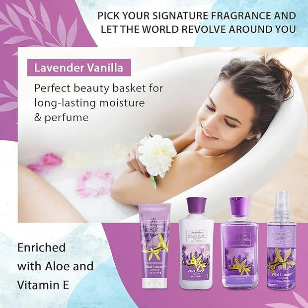 Lavender Vanilla Blush Bath & Body Kit, 3 Fl Oz, Ideal Skincare Gift Home Spa Set, Includes Body Lotion, Shower Gel, Body ...