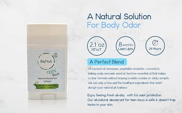 All Natural Deodorant For Teen Boys 100% Natural Aluminum-Free Carcinogen Free Kids Deodorant For Boys Clinically Proven T...