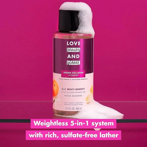 Love Beauty and Planet 5-in-1 Multi-Benefit Shampoo Vegan Keratin Collagen & Sun-Kissed Mandarin for a Deep Cleanse, Hydra...