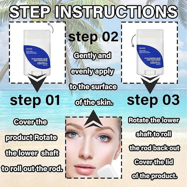 Hyaluronic Acid Face Sunscreen Stick SPF 50 + PA++++,Non-Greasy Sunstick Roll on Sunscreen Face Stick,Moisturizing Sun Scr...