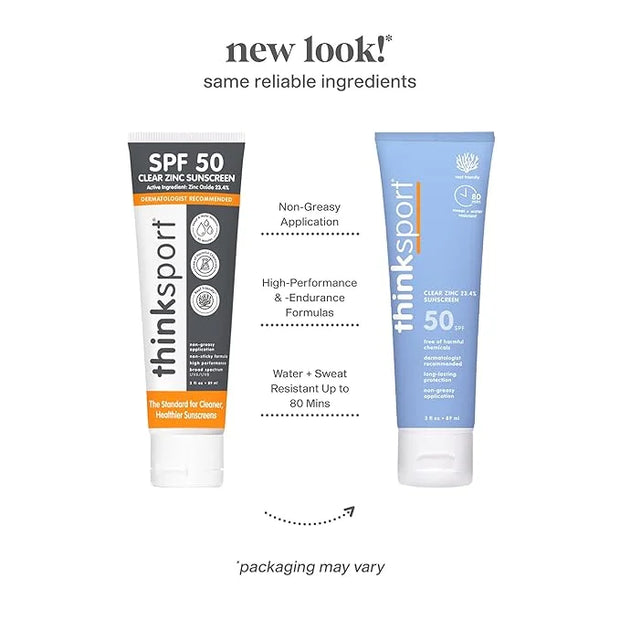 Thinksport Mineral Sunscreen, SPF 50 Clear Zinc Oxide Sunscreen, 3 Fl Oz, Natural, Water Resistant, Reef Safe, Broad Spect...