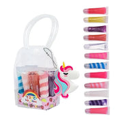 12Pcs Sparkle kids Lip Gloss Set with Unicorn Keychain Carrying Case, Assorted Flavors Moisturizing Shimmer Glossy Lip Par...