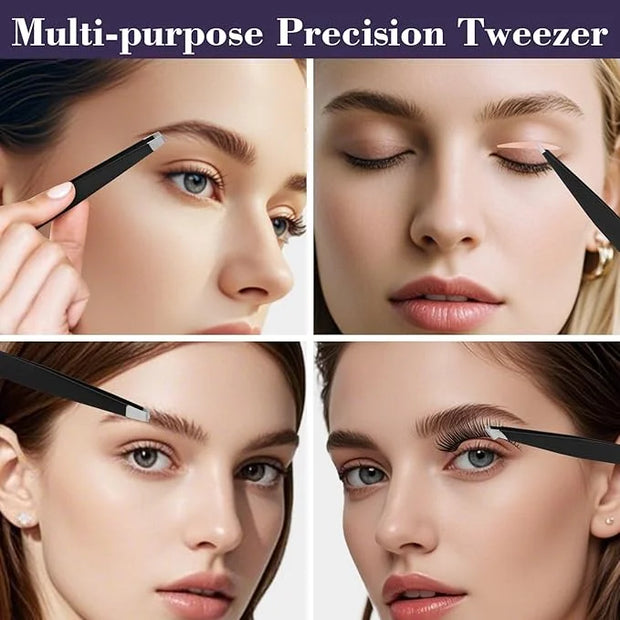 9PCS Tweezers Set for Facial Hair, Precision Tweezer for Eyebrows with Curved Scissor and Eyebrow Razor for Ingrown Hair a...