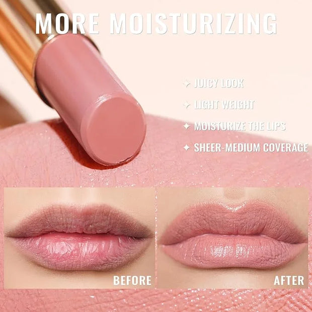Oulac Moisturizing Shine Mauve Pink Lipstick for Women - 2 in 1 Glossy Light Pink Tinted Lip Balm, Hydrating Winter Lipsti...